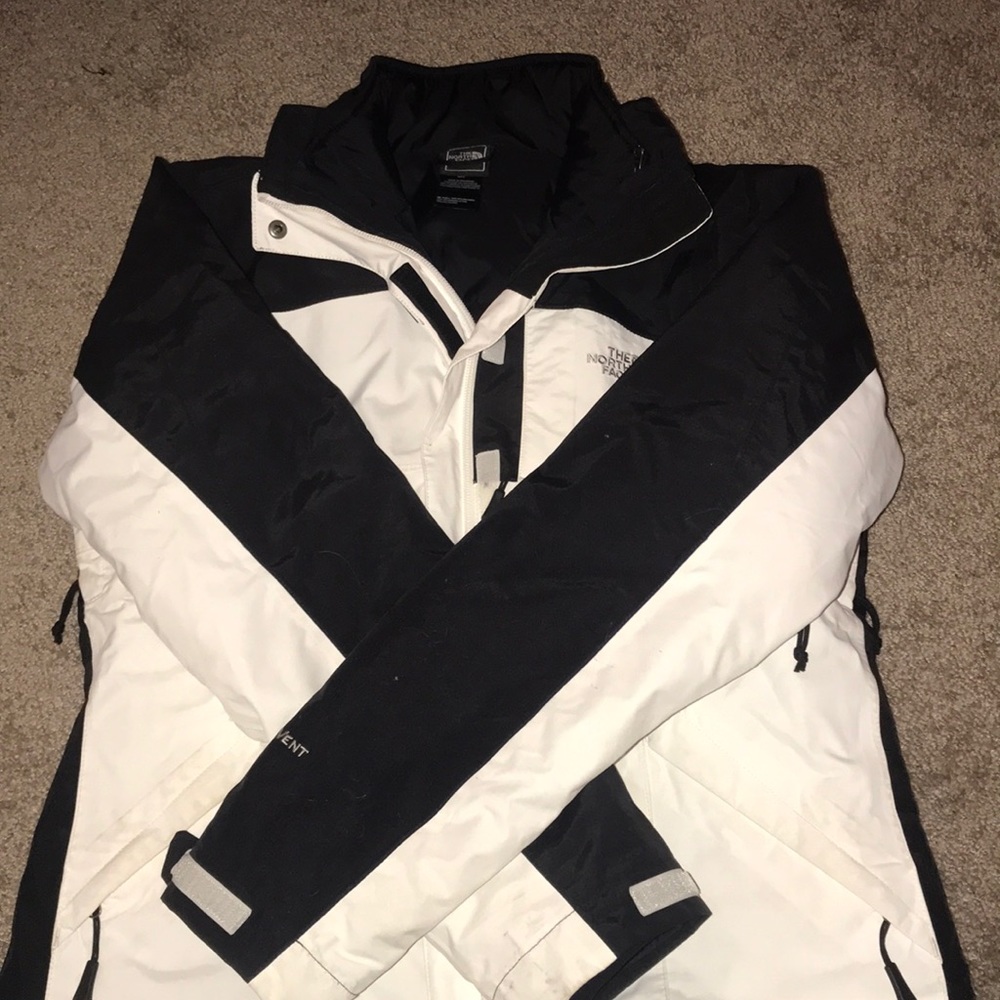 White and black north face ski coat